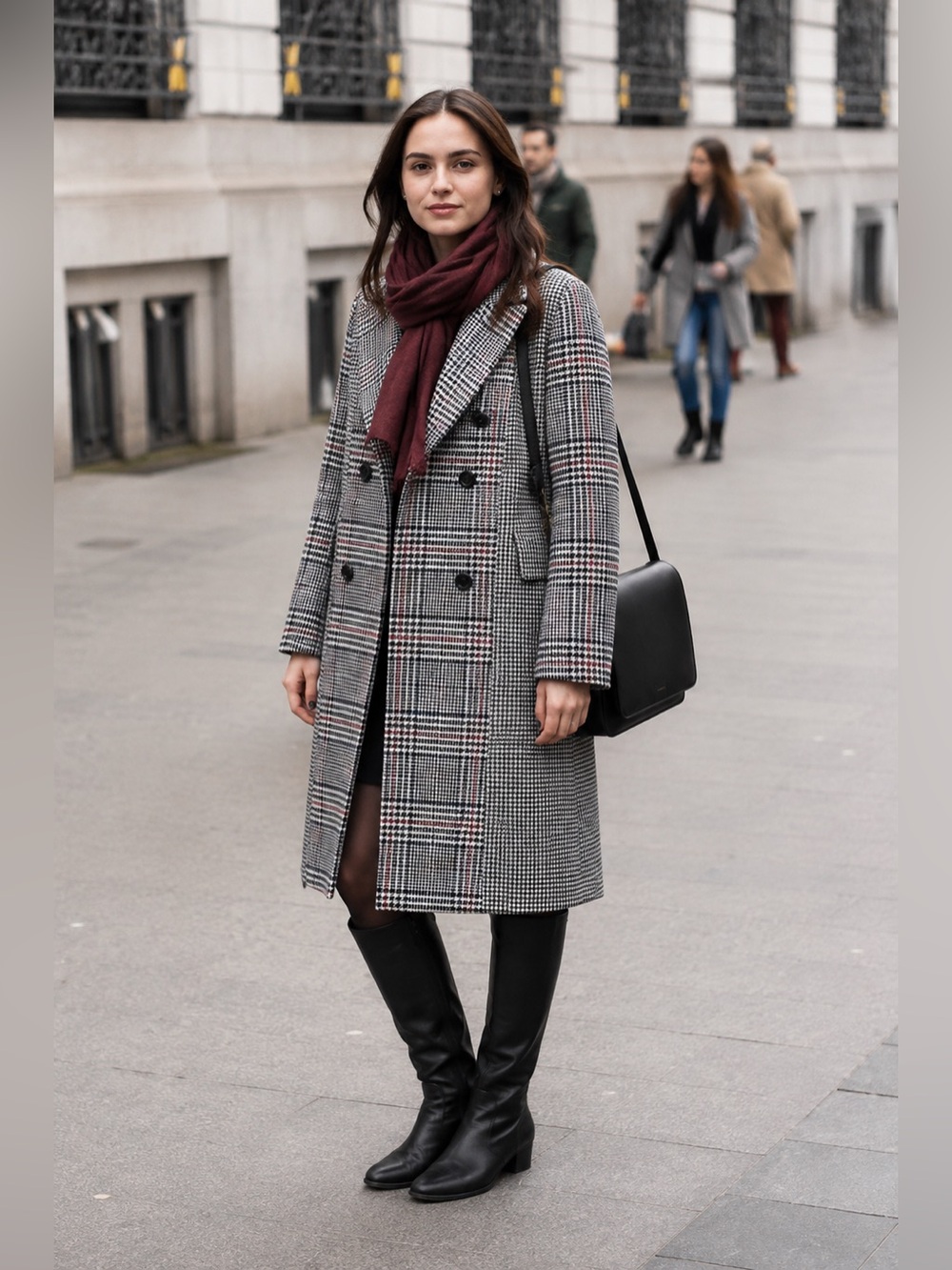 [L] GAP Wool Blend Plaid Double-Breasted Coat | Size Large